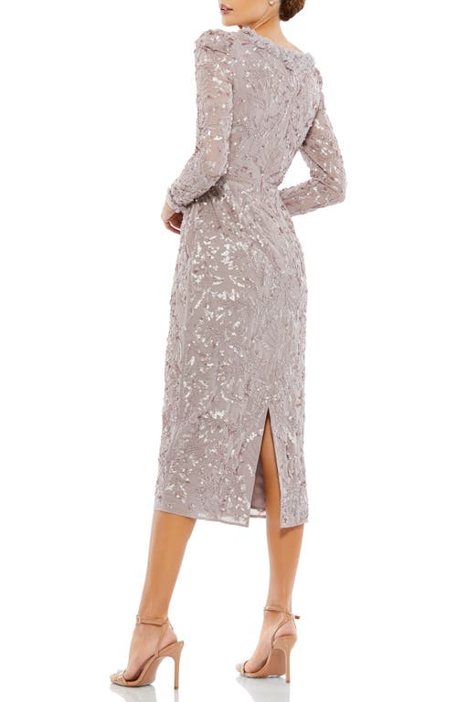 Mac Duggal Embellished High Neck Puff Sleeve Midi Dress In Mauve
