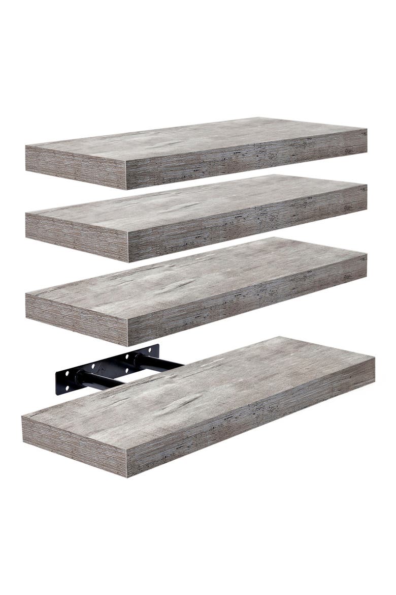 Set of 4 Floating Wall Shelves, Main, color, GRAY