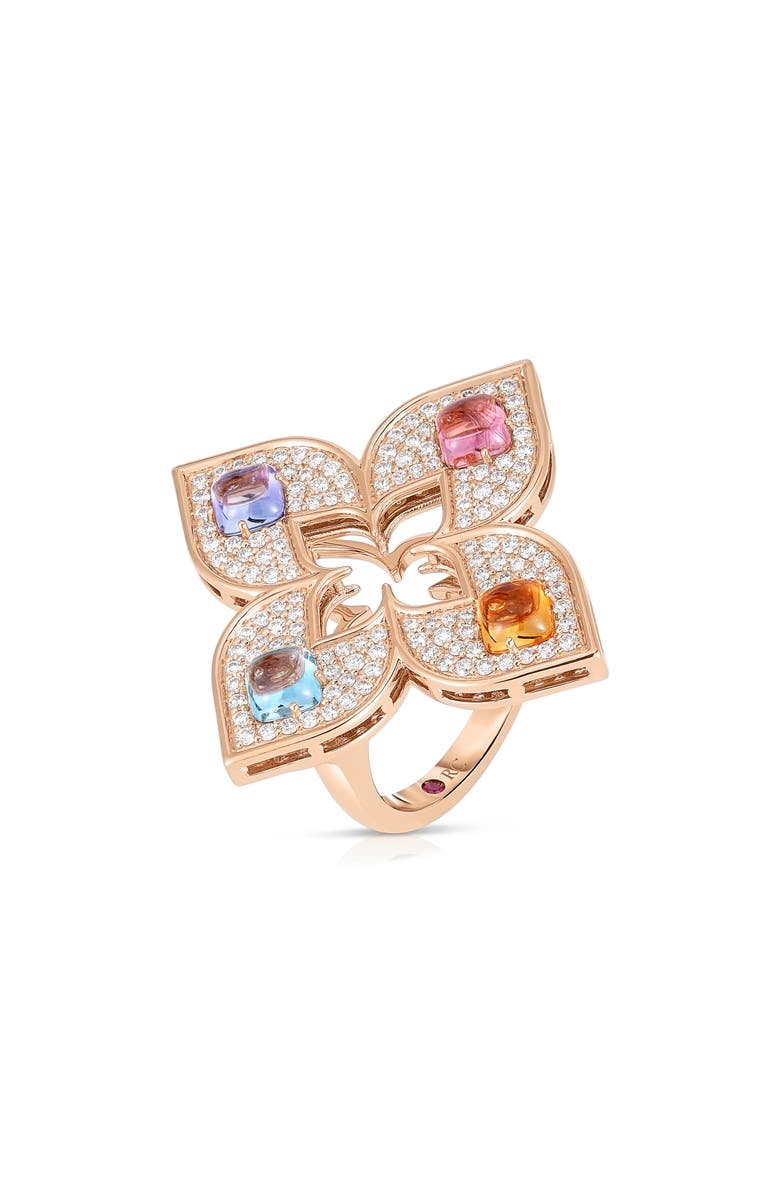 Roberto Coin Venetian Princess Carnival Diamond & Mixed Jewels Ring, Main, color, Rose Gold