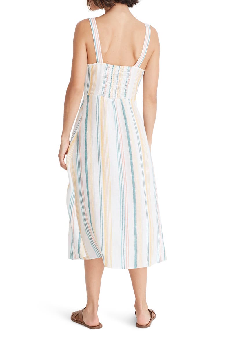 Rainbow Stripe Linen Midi Dress, Alternate, color, PALE PARCHMENT CARNIVAL STRIPE