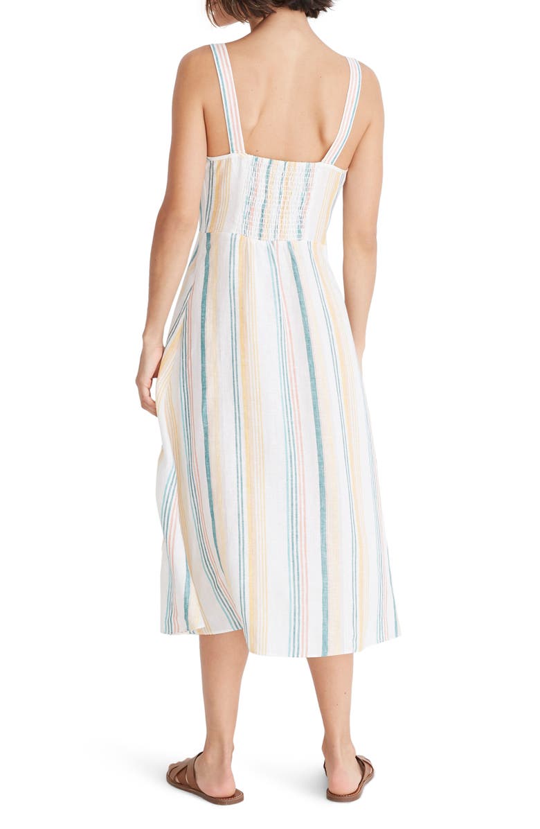 Madewell Rainbow Stripe Linen Midi Dress, Alternate, color,