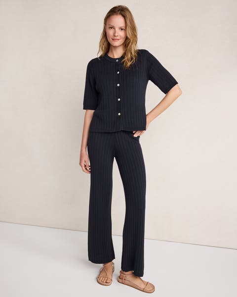 Organic Cotton Ribbed Wide Leg Pants