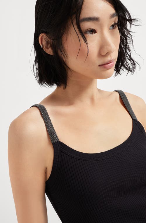 Brunello Cucinelli Black Sleeveless Dress With Monil Detail On The Shoulder Straps In Black