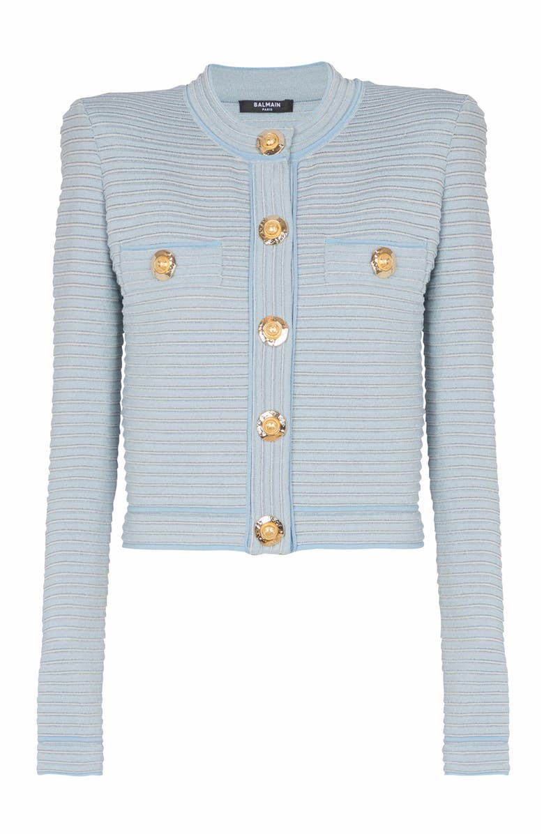 Balmain Long-Sleeved Textured Knit Cardigan, Alternate, color, 