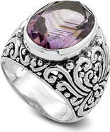 SAMUEL B. Sterling Silver & Semiprecious Stone Filigree Ring