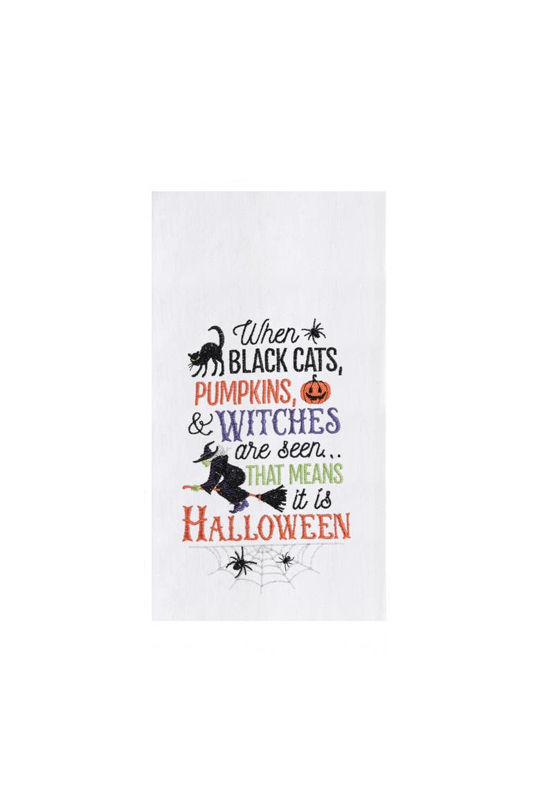 Cats Pumpkins Witches Towel, Main, color, White