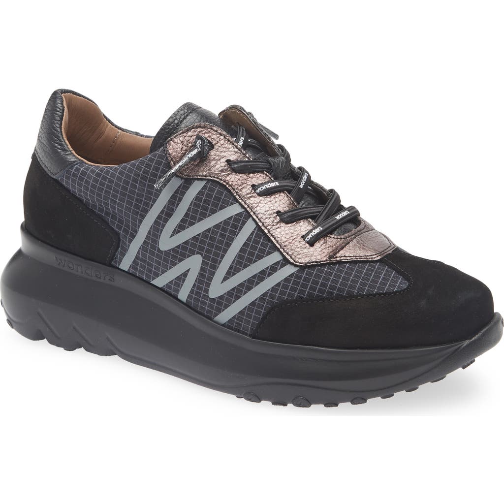 Wonders A-4001 Platform Sneaker In Black