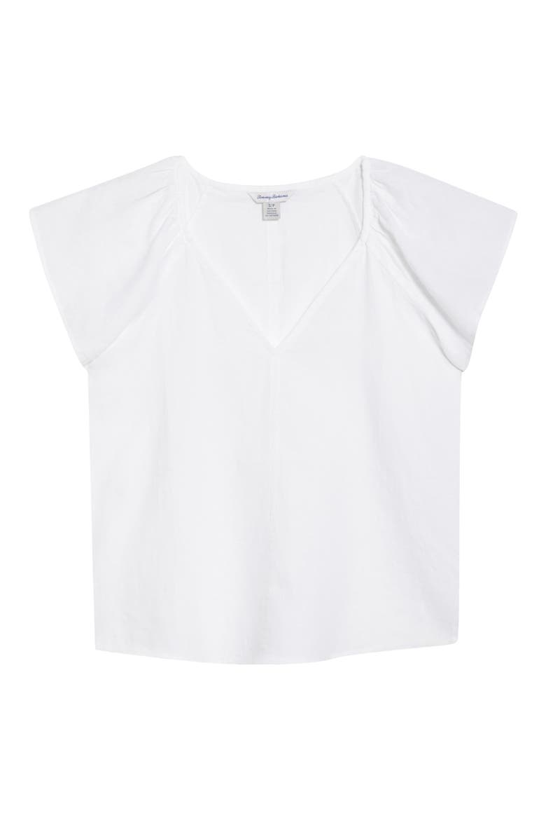 Coastalina Flutter Sleeve Linen Top, Alternate, color, WHITE