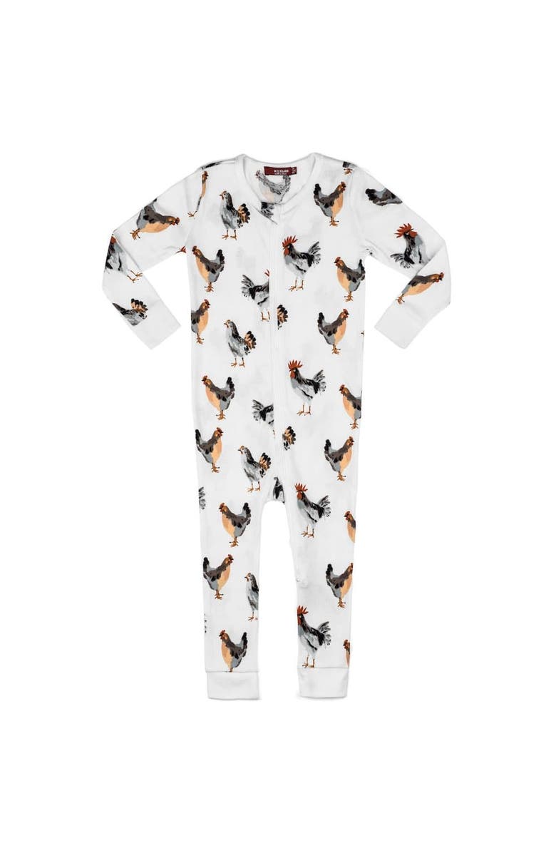 Milkbarn Organic Cotton Zipper Pajama, Main, color, Chicken
