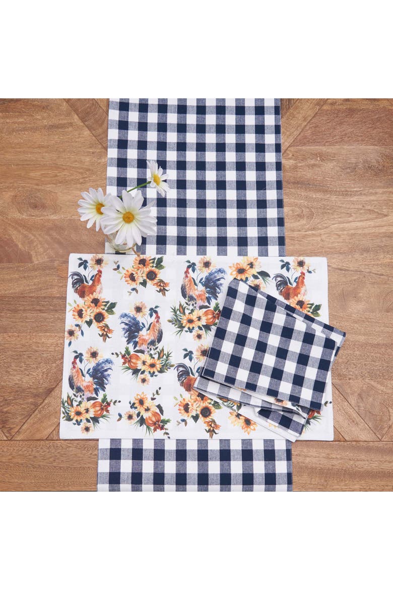 Rooster Farmhouse 100% Cotton Set of 6 Placemats 14" x 20", Alternate, color, Blue