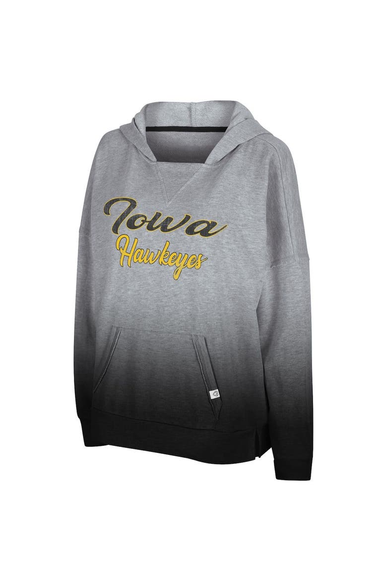 Women's Colosseum Heathered Gray Iowa Hawkeyes On Wednesdays Dip-Dye Pullover Hoodie, Alternate, color, Heather Gray