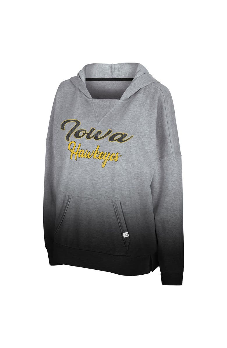 COLOSSEUM Women's Colosseum Heathered Gray Iowa Hawkeyes On Wednesdays Dip-Dye Pullover Hoodie, Alternate, color,
