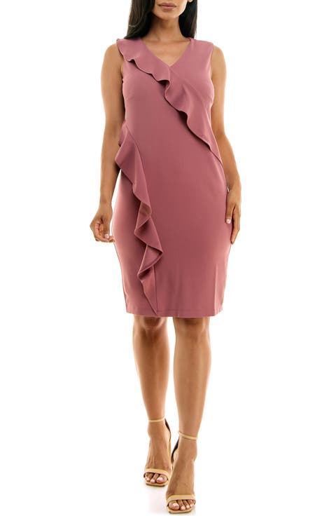 Ruffle Trim Sheath Dress