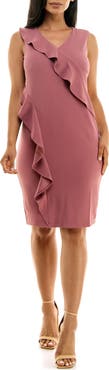 Nina Leonard Ruffle Trim Sheath Dress