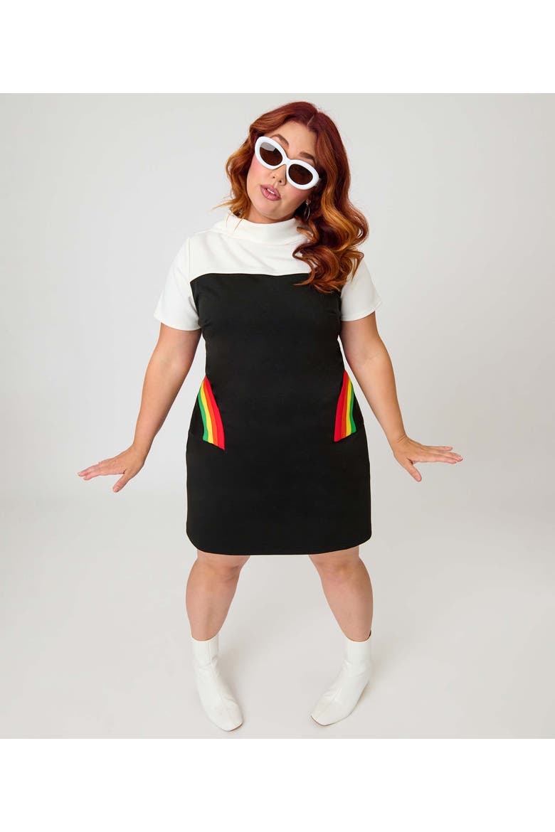 Plus Size Mock Neck Patch Pocket Shift Dress, Alternate, color, Black w/Rainbow Pocket