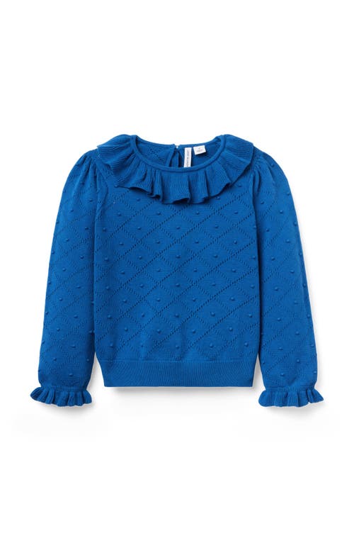 Janie And Jack Textured Ruffle Collar Sweater In Blue