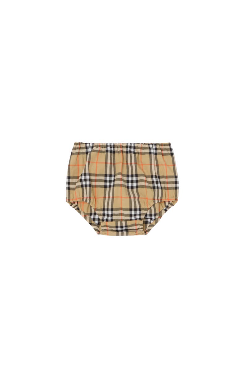 Burberry Check Cotton Dress with Bloomers, Alternate, color, Sand Beige