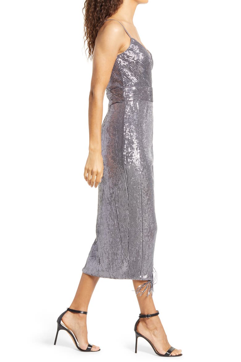 Azariah Sequin Fringe Faux Wrap Dress, Alternate, color, METALLIC SILVER