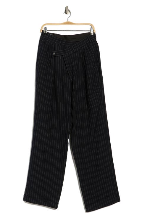 Triple Pleated Crossover Linen Pants