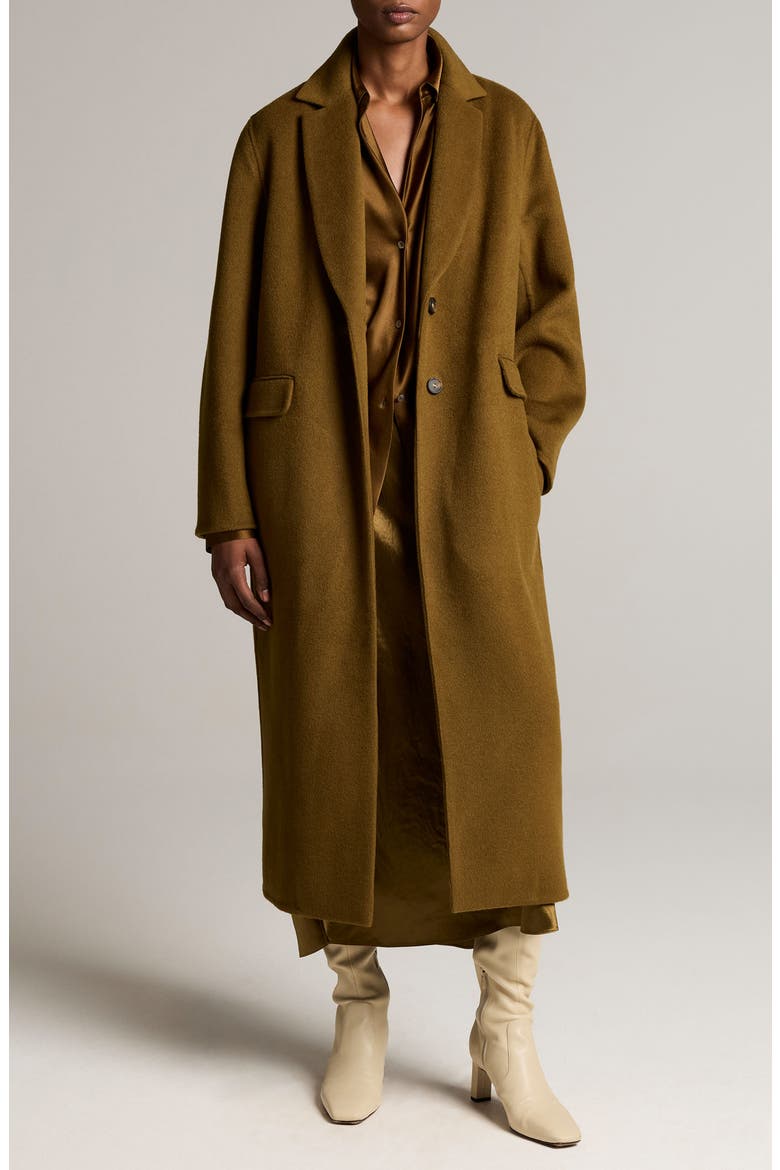 Single Breasted Wool & Cashmere Coat, Main, color, MOSS OCHRE