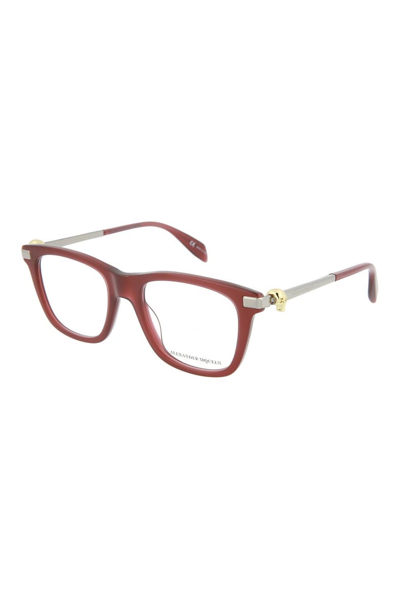 Alexander McQueen 51mm Square Optical Frames, Alternate, color, SHINY MILKY BURGUNDY/ TRN