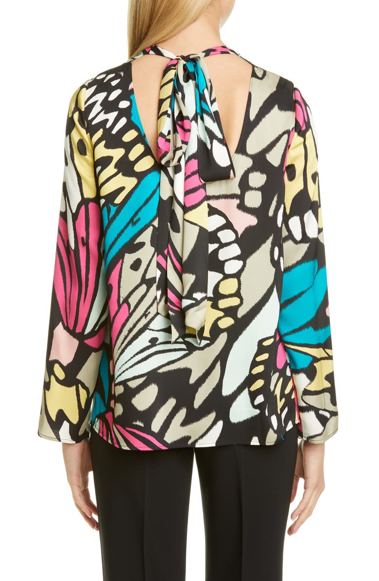 St. John Evening Monarch Butterfly Print Stretch Silk Blouse, Alternate, color, 