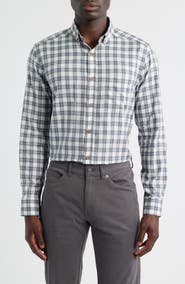 Johnston & Murphy Plaid Heathered Cotton Button-Up Shirt