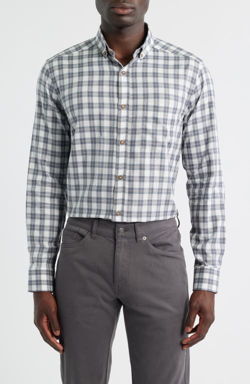Johnston & Murphy Plaid Heathered Cotton Button-Up Shirt in Navy/Tan Shadow Grid 