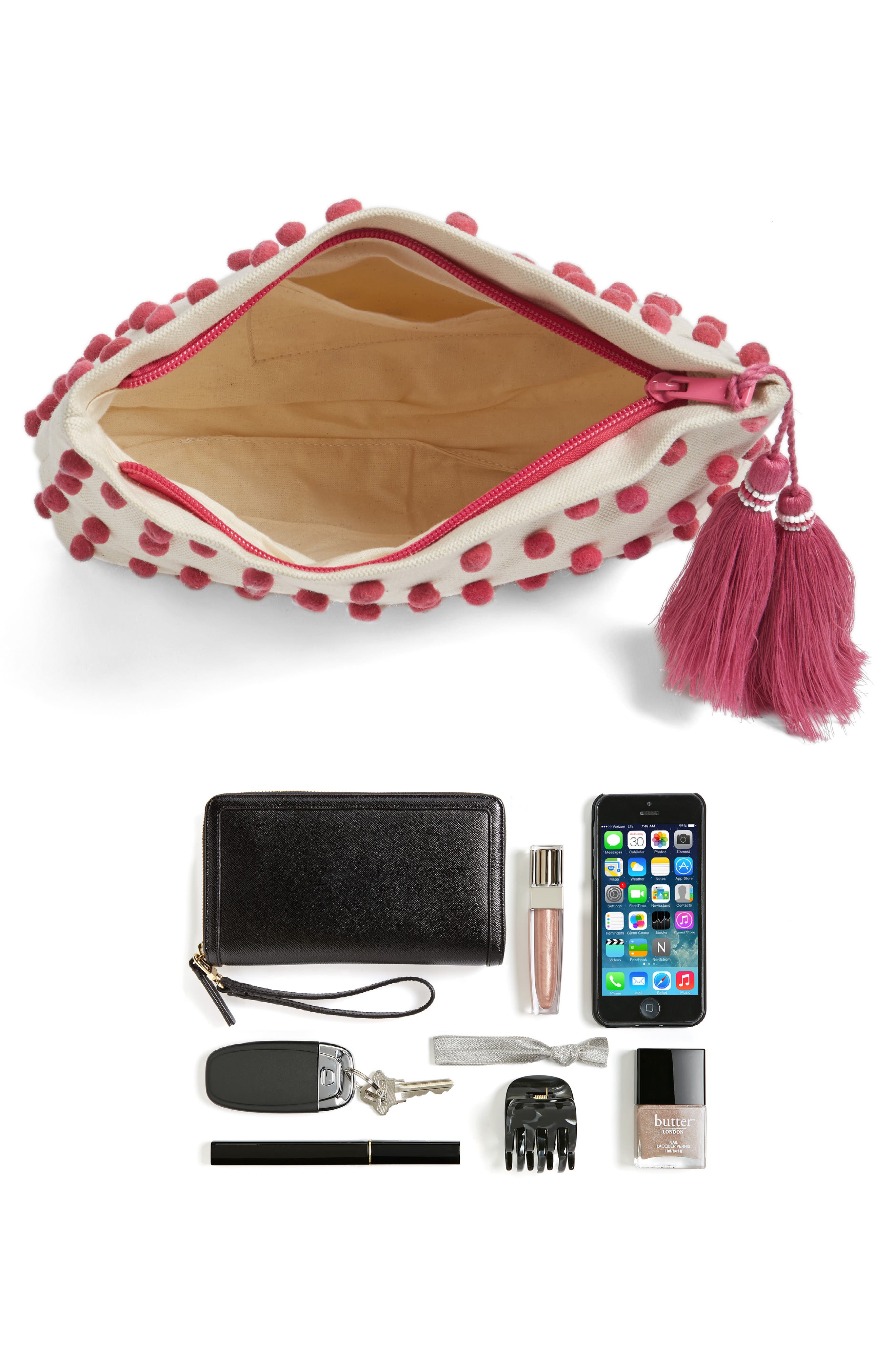 Ava Pompom Pouchette, Alternate, color, PINK