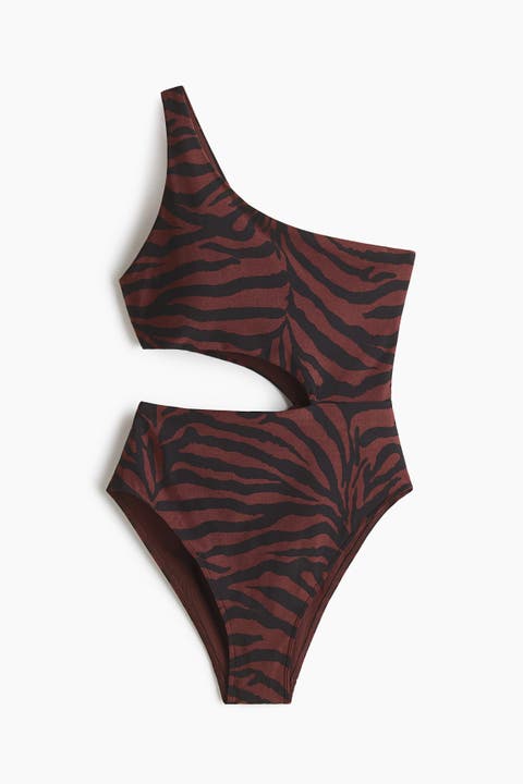 Padded-cup High Leg One-shoulder Swimsuit