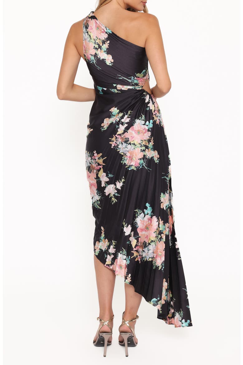 Kleo Pleated One-Shoulder Maxi Dress, Alternate, color, BLACK FLORAL