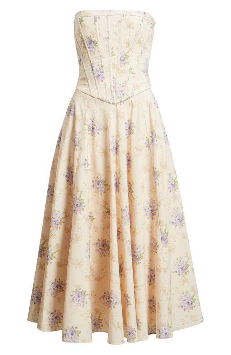 HOUSE OF CB Gina Floral Corset Stretch Cotton Dress, Alternate, color, Ivory Sweet Peony