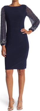Marina Beaded Long Sleeve Sheath Dress