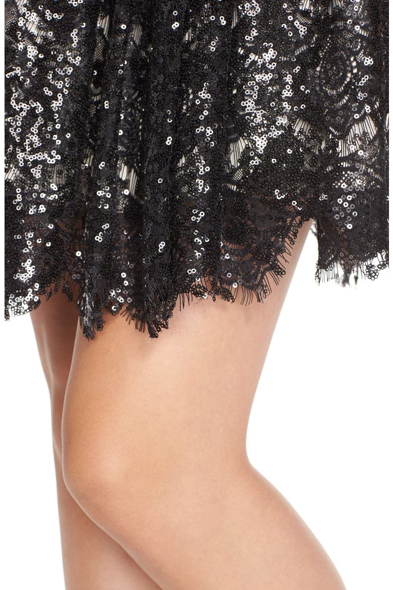 BB Dakota 'Sabrina' Sequin Fit & Flare Dress, Alternate, color, BLACK
