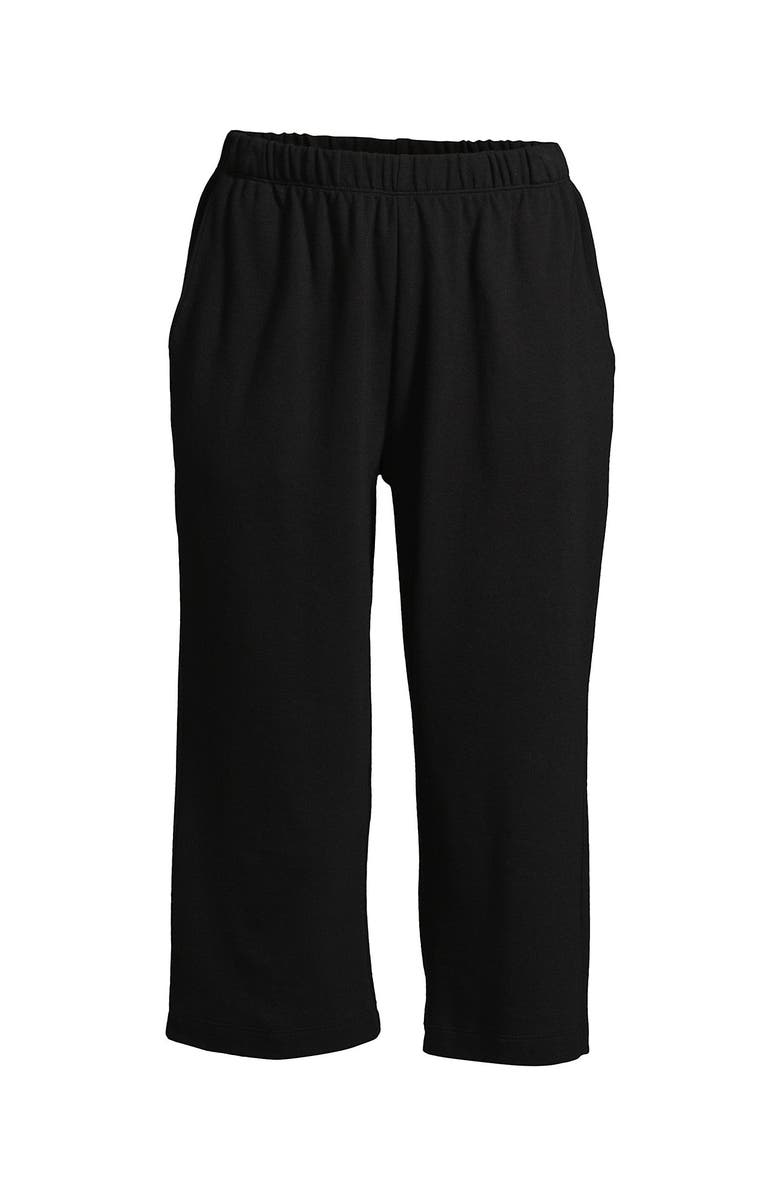 Lands' End Sport Knit High Rise Elastic Waist Capri Pants, Alternate, color, Black