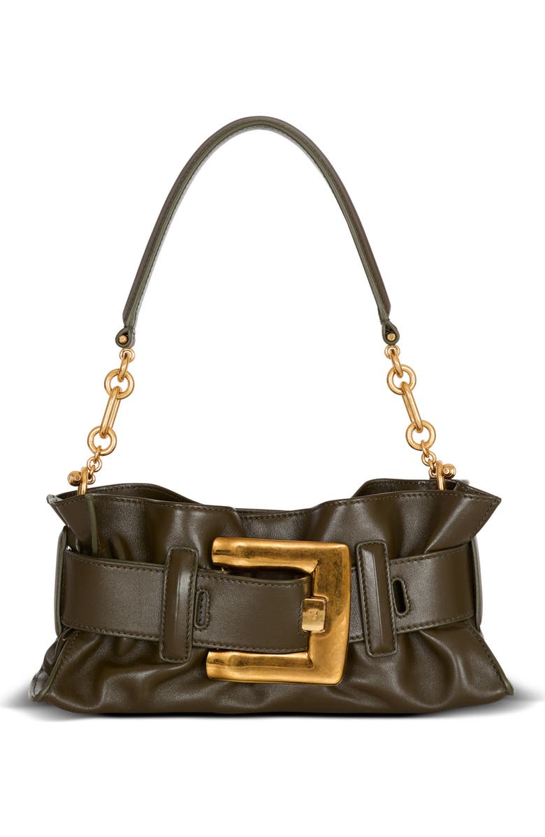 Balmain Mini Anthem Shoulder bag in calfskin leather, Main, color, Khaki