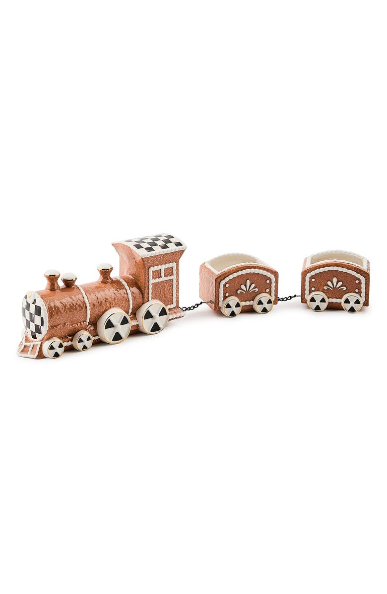 MACKENZIE CHILDS Gingerbread Ceramic Train Decor, Main, color, Brown