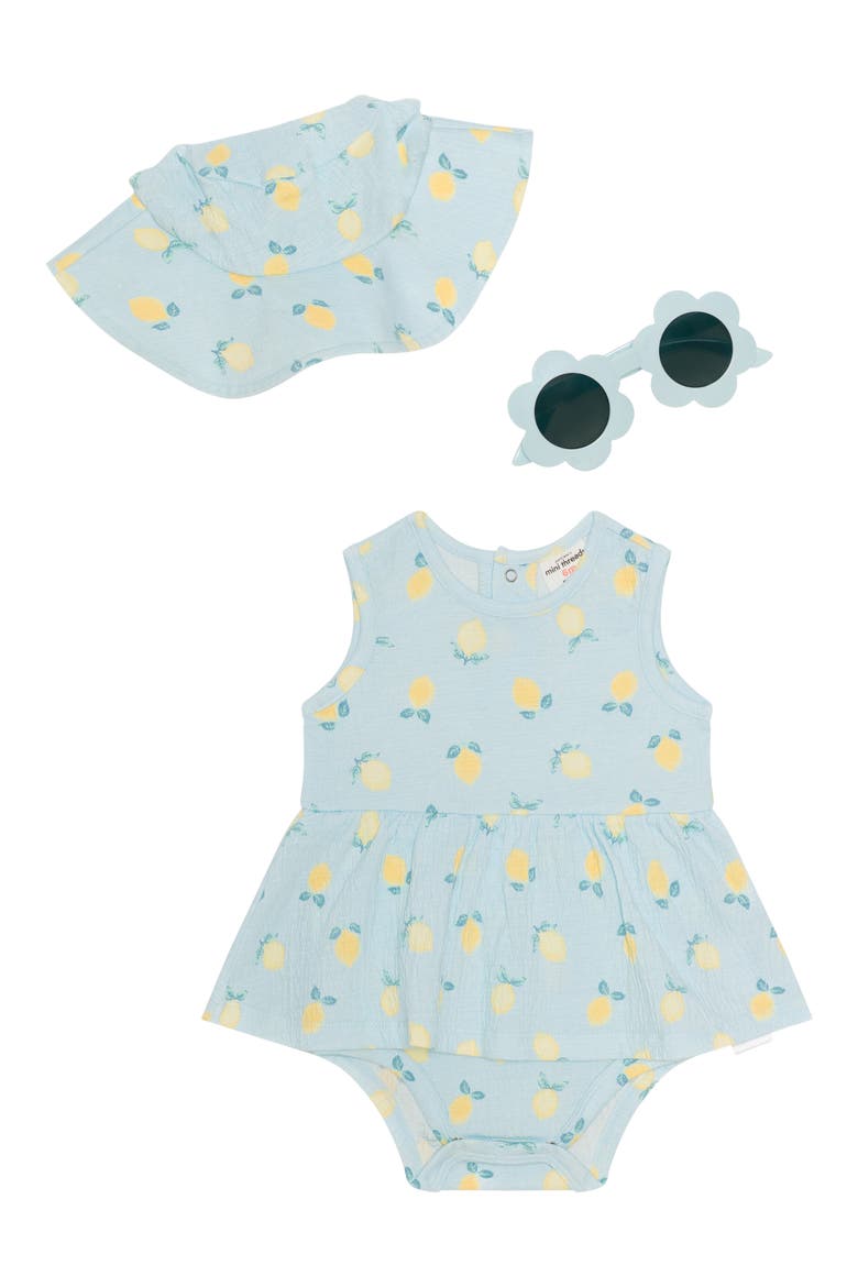 Skirted Bodysuit, Hat & Sunglasses Set, Main, color, LEMONS