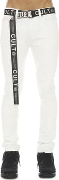 Cult of Individuality Punk Belted Distressed Super Skinny Jeans