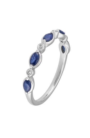 Frankie & Zoe 14k White Gold Round Diamond & Marquise Sapphire Band Ring In Multi