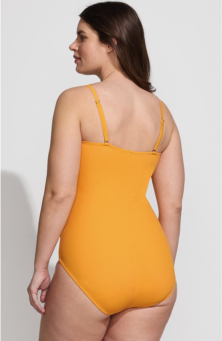 Lands' End Plus Size Slender Suit U-Wire Bandeau One Piece Swimsuit, Alternate, color, Sweet Mango
