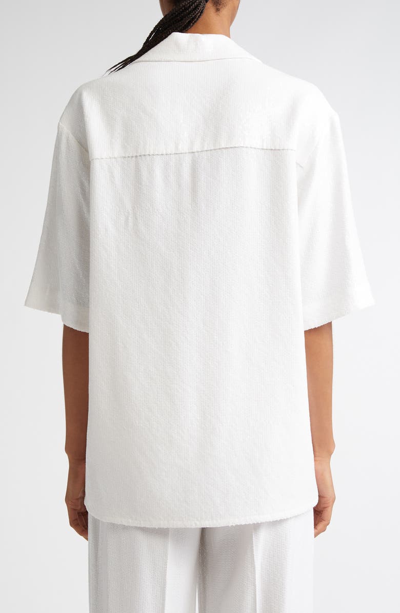 Michael Kors Collection Sequin Camp Shirt, Alternate, color, Optic White