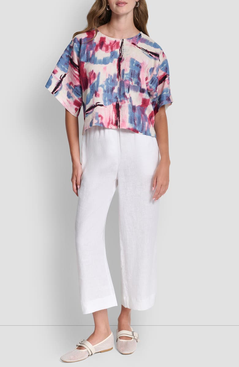 DKNY Drop Shoulder Crop Linen Top, Alternate, color, Urban Bloom