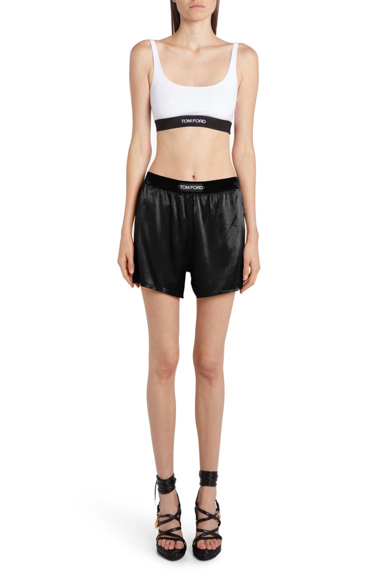 Stretch Silk Satin Pajama Shorts, Alternate, color, LB999 BLACK