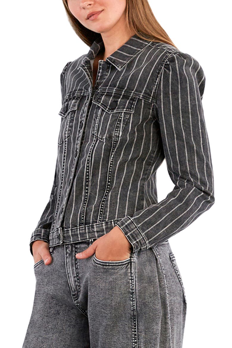 Luna Puff Shoulder Denim Jacket, Alternate, color, GREY DENIM STRIPE