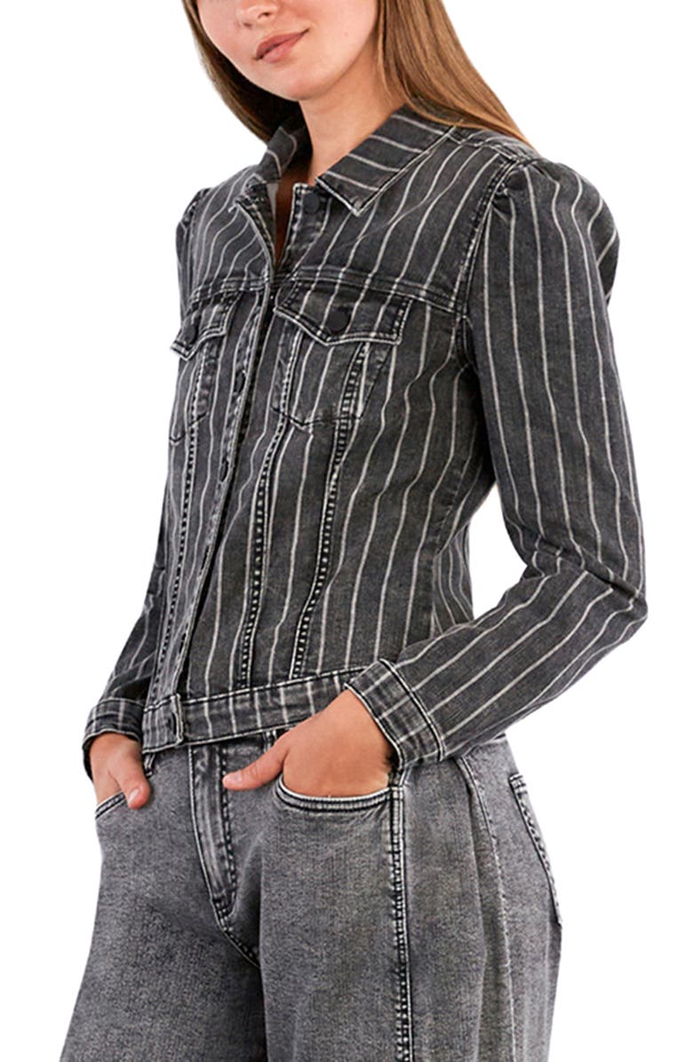 Wash Lab Denim Luna Puff Shoulder Denim Jacket, Alternate, color, Grey Denim Stripe