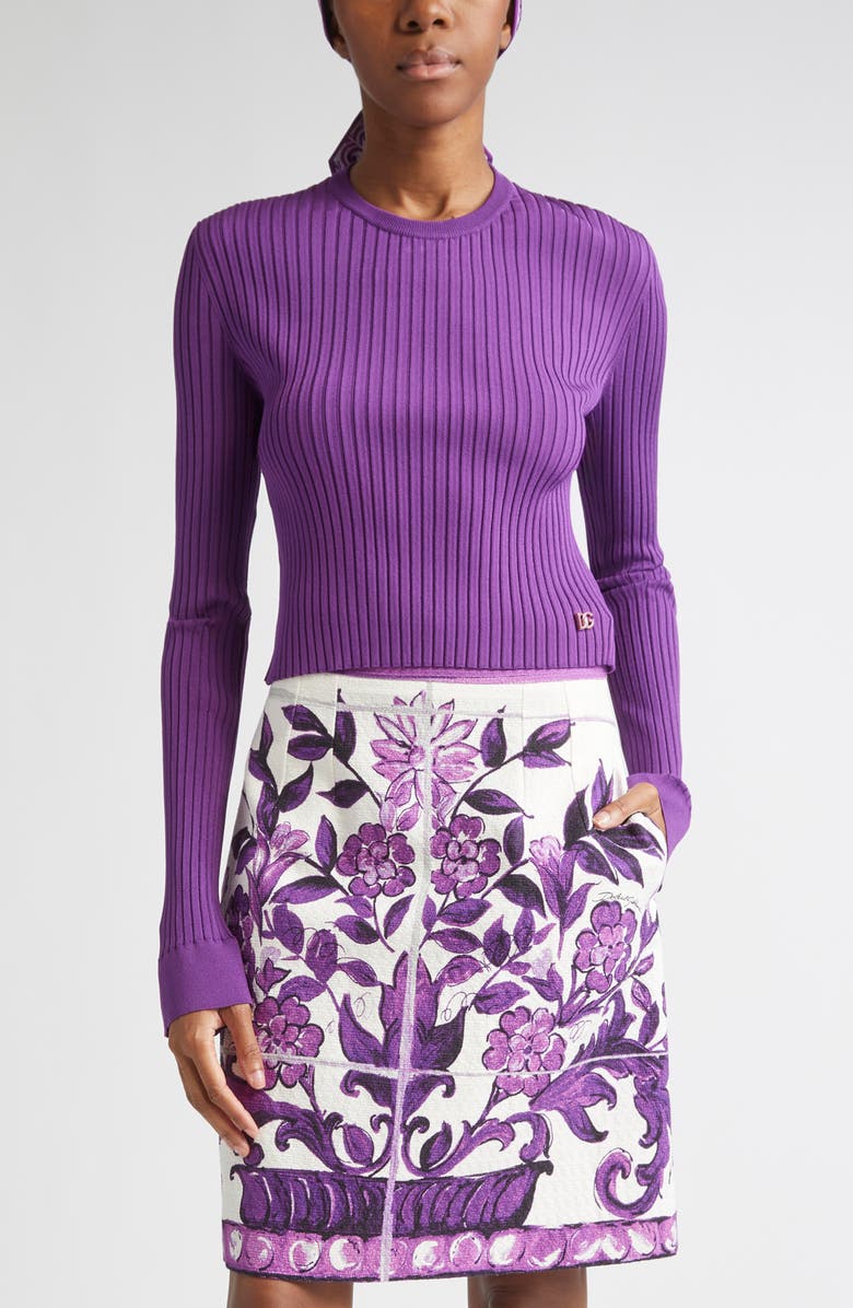 Dolce&Gabbana Crop Rib Sweater, Main, color, F0373 Viola 1