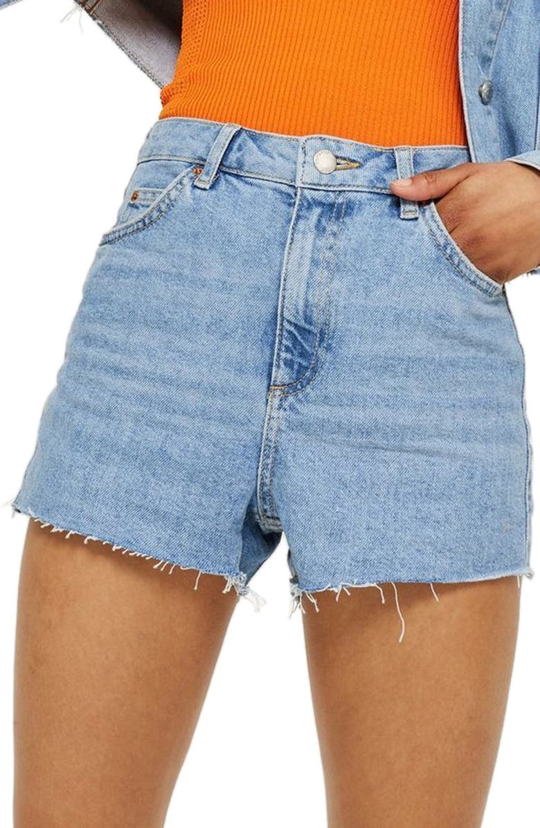 Topshop Denim Mom Shorts, Main, color, 