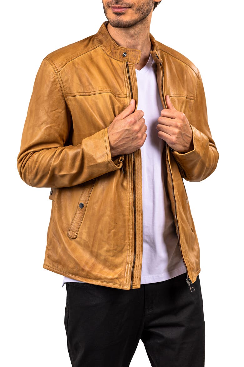 Washed Brown Lambskin Leather Jacket, Alternate, color, BROWN
