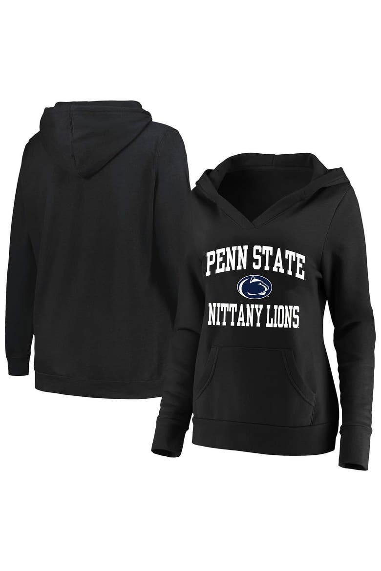 Women's Champion Black Penn State Nittany Lions Plus Size Heart & Soul Notch Neck Pullover, Main, color, Black